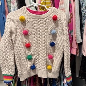 Mini Boden 5/6 Colorful Pom-Pom Cable Knit Sweater
